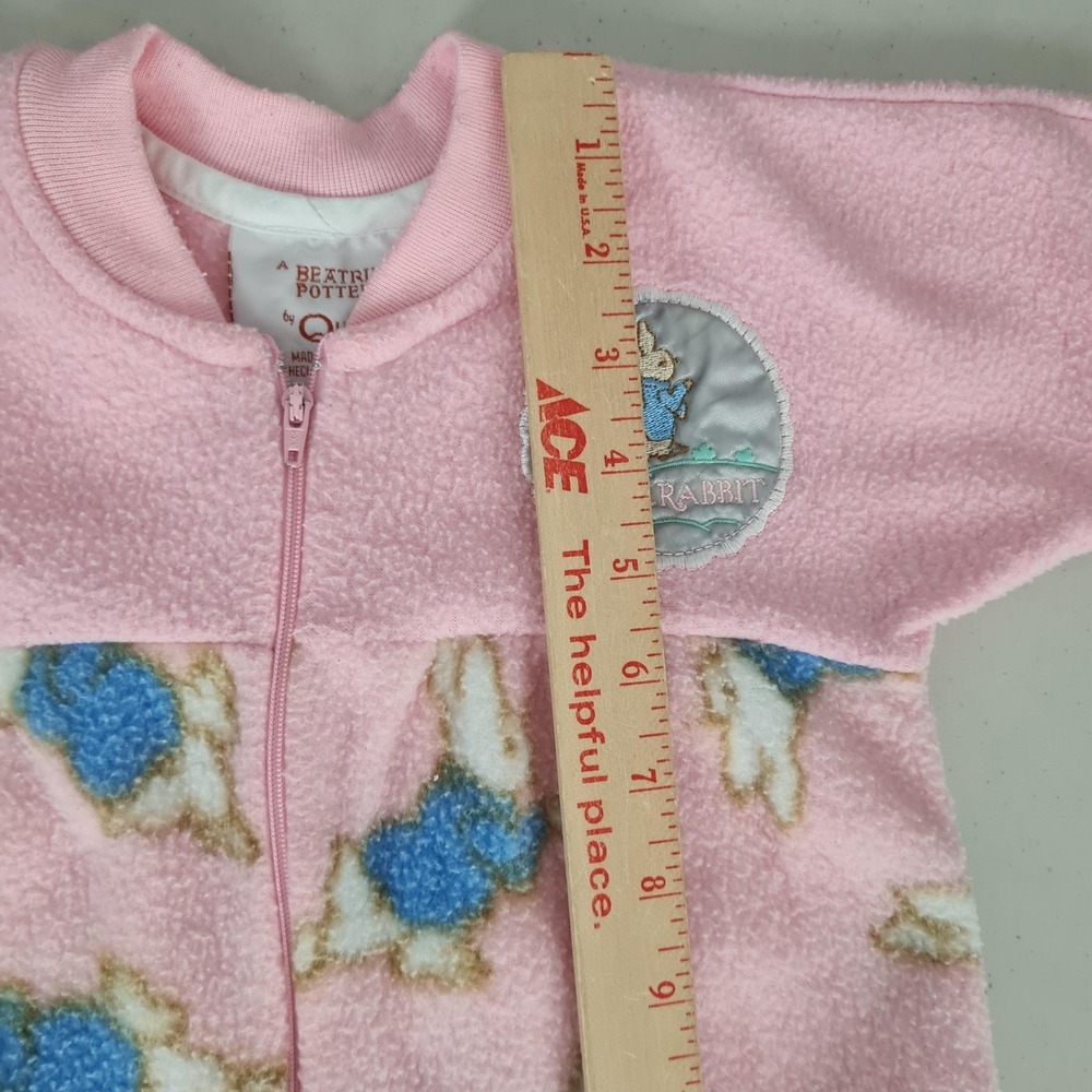 Vintage Beatrix Potter One Piece Baby Newborn Pink Fleece Peter Rabbit Sleeper - Picture 9 of 16